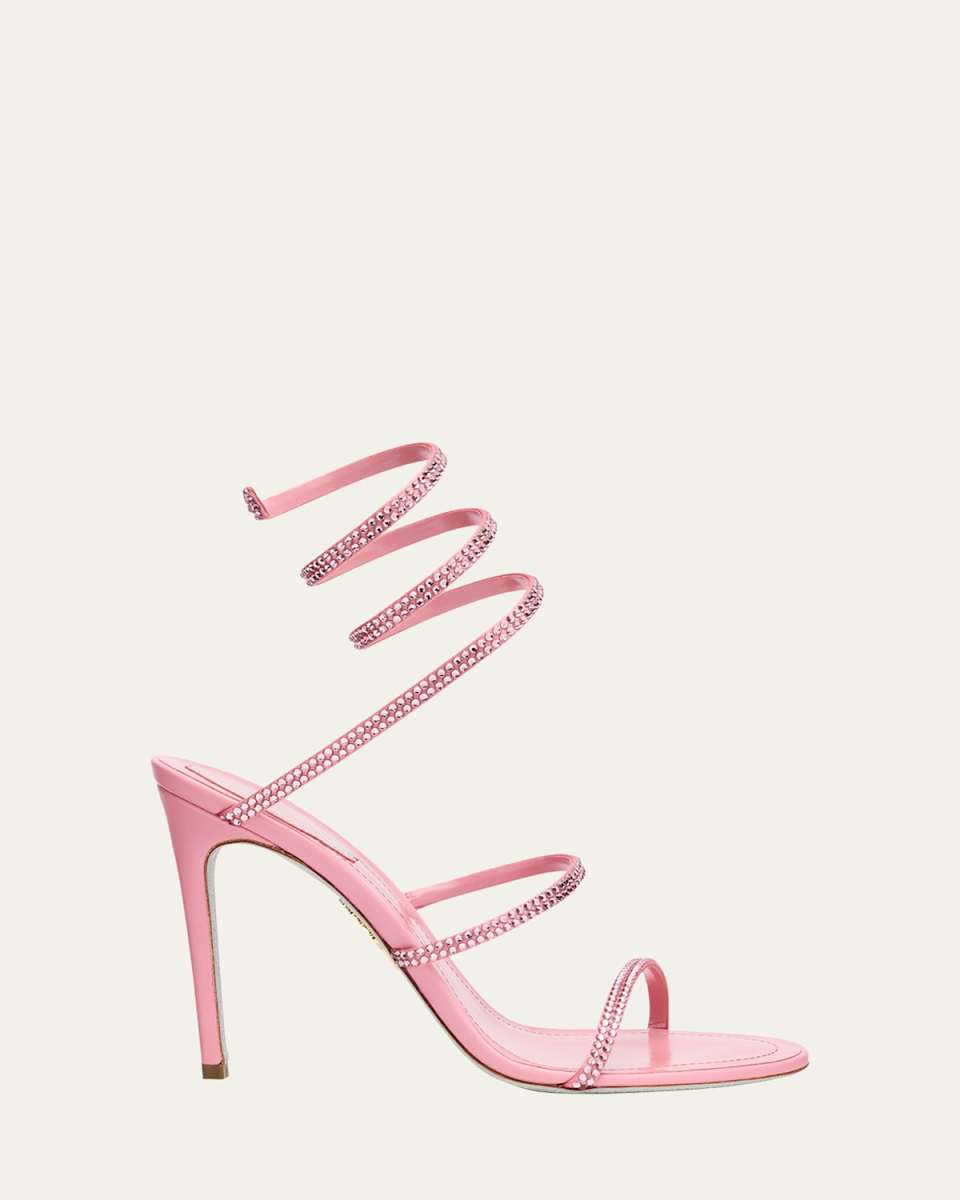 Cleo Satin Strass Snake-Wrap Sandals